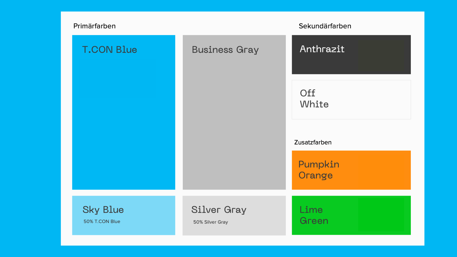 t.con Farbsystem — Primärpalette des neuen Corporate Designs